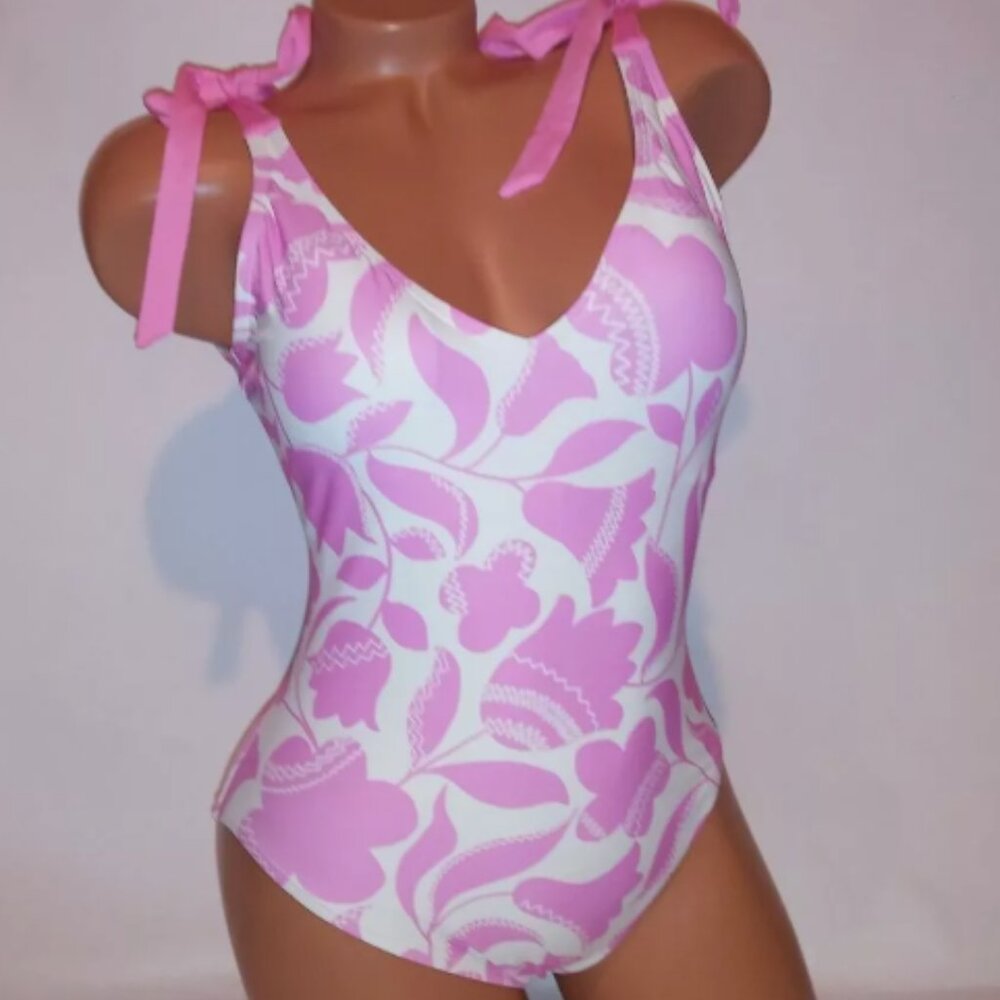 Kate Spade Surf Pink White Tulip Floral One Piece Swimsuit Sz XL NWT